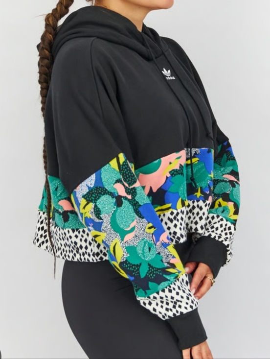 adidas Originals Tops - adidas Originals Her Studio Black Cropped Hoodie Floral and Green Accents S